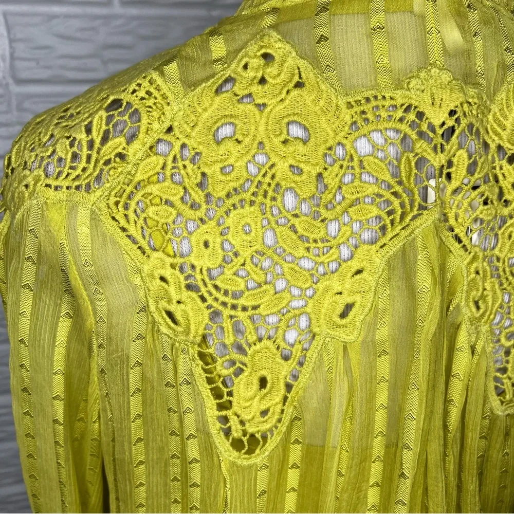 ANTHROPOLOGIE NWT Moira Peasant Blouse Top In Chartreuse Size 6